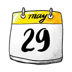 Calendar with the date of May 29 on a white background. Holiday Day of a motorist, Day of Customs Veterans, International Day of UN Peacekeepers. Vector illustration