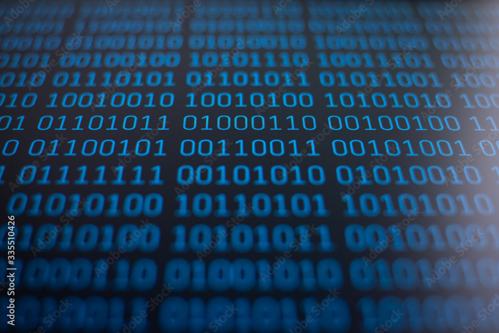 Aufkleber Concept of data, information. Binary code on monitor of a computer