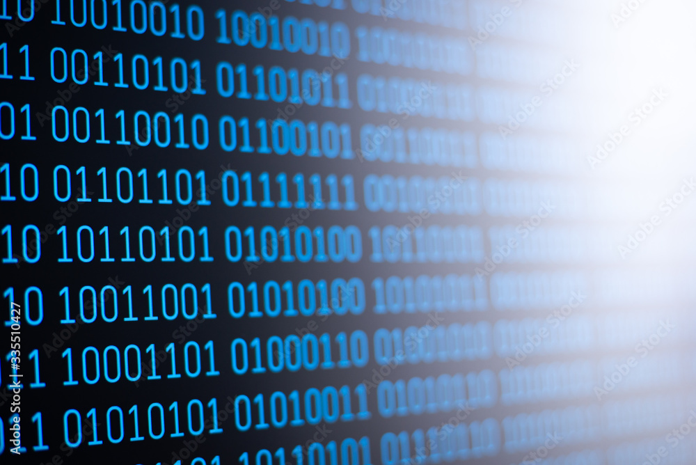 Aufkleber blue binary code on screen of the computer