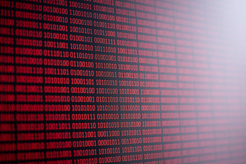 Red binary code on computer screen. Information, data, science, computer technology