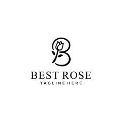 Beauty Rose logo vector logo design template, minimal B sign line petal beauty salon