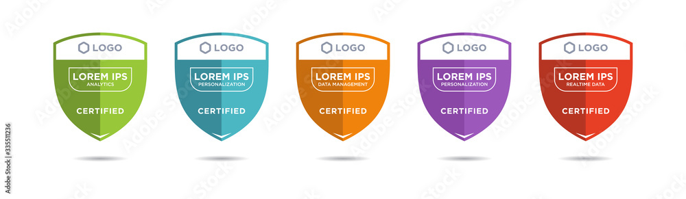 Poster set of company training badge certificates to determine based on criteria. vector illustration certi