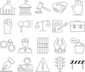 Modern outline style law and justice vector icons. Legal and Governance icons.