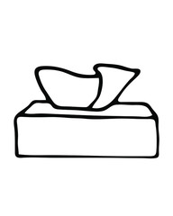 Hand drawn vector illustration with open napkin holder. Isolated on white background illustration with a hygienic theme for flyers, banners, booklets and other printed materials.