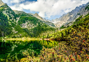 Naklejka na ściany i meble Popradske pleso - picturesque mountain lake, top tourist destination in the High Tatras, Slovakia