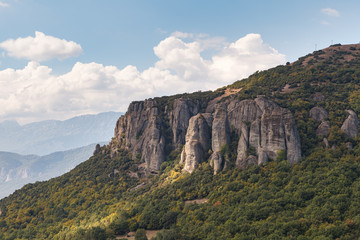 Naklejka premium Meteora rocks with monasteries, Greece. Summer daytime.