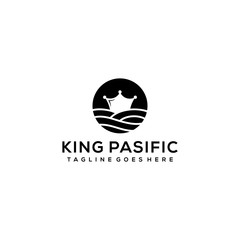 Simple modern Blue King Crown and Water Sea logo design.