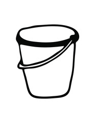Simple hand drawn illustration with bucket for water and floor washing. Isolated on white background illustration with a hygienic theme for flyers, banners and booklets.