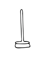 Hand drawn vector illustration with long handle floor sweeping brush. Isolated image on white background for flyers, banners and other printed materials.