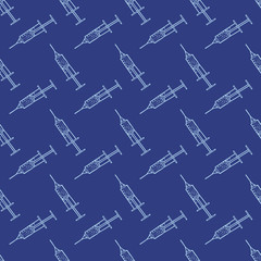 syringe with needle hand drawn in doodle scandinavian minimalism style seamless pattern. design paper, textile, banner, background. medicine, vaccination, vaccine, injection, analysis, clinic