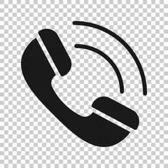 Obraz premium Mobile phone icon in flat style. Telephone talk vector illustration on white isolated background. Hotline contact business concept.