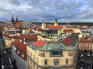 Fototapeta na wymiar A panoramic view of downtown Prague from a Drone