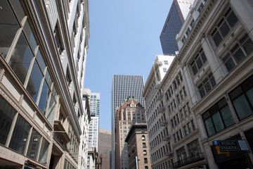 Fototapeta na wymiar San Francisco, California / USA - August 25, 2015: Business district and buildings in San Francisco city, San Francisco, California, USA
