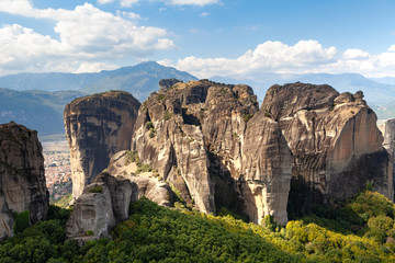 Meteora rocks with monasteries, Greece. Summer daytime.