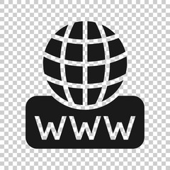 Global search icon in flat style. Website address vector illustration on white isolated background. WWW network business concept.