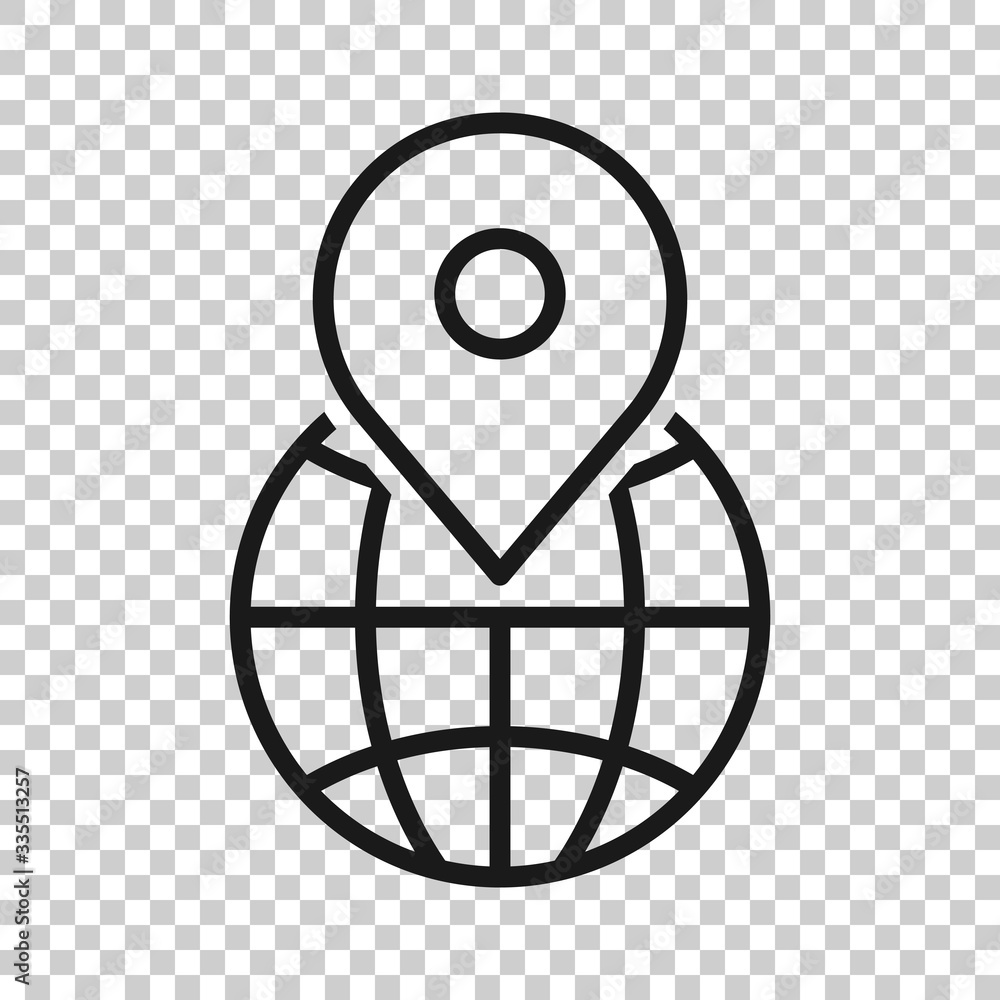 Poster global navigation icon in flat style. globe pin gps vector illustration on white isolated background