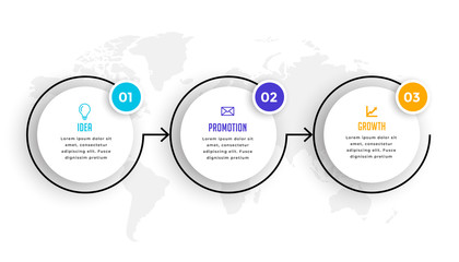 circular timeline three steps infographics template design