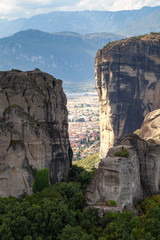 Meteora rocks with monasteries, Greece. Summer daytime.