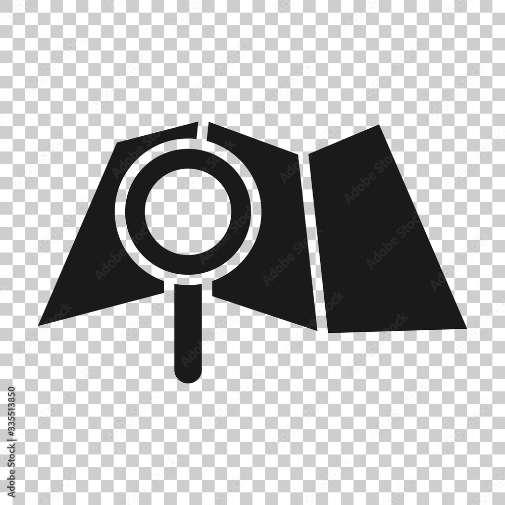Poster map with magnifier icon in flat style. gps navigation vector illustration on white isolated backgrou