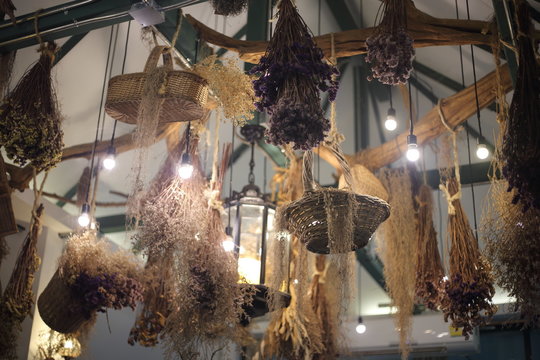 Dried Flowers Hanging On The Ceiling