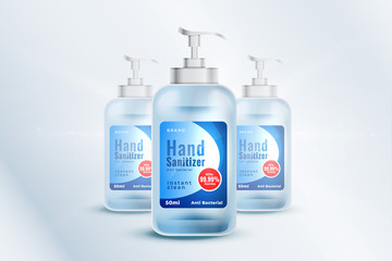 hand sanitizer bottle container mockup template in realistic style - obrazy, fototapety, plakaty
