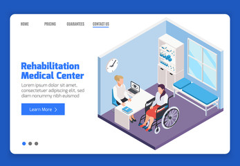 Disabled Woman Isometric Banner