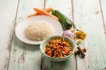 basmati rice with mixed vegetables salad turmeric and cinnamon