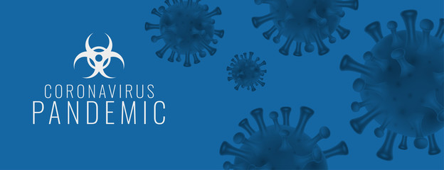 coronavirus pandemic banner with virus cell shapes