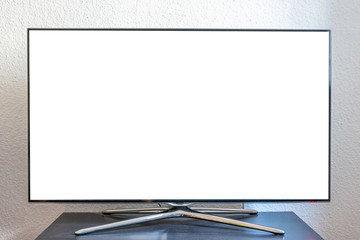 Blank white ad space on TV in living room