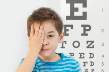 Little boy having eye test at ophthalmologist office