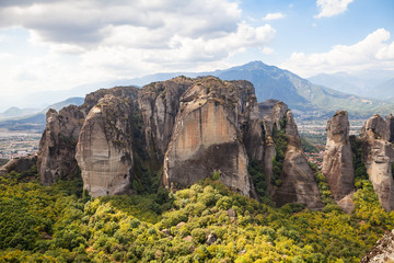 Fototapeta premium Meteora rocks with monasteries, Greece. Summer daytime.