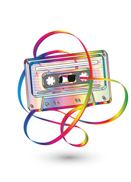 stylische 80er Jahre Musikkassette mit Bandsalat