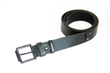men's black leather belt for trousers on a white background