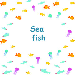 Set of vector images of fish and jellyfish with a place for text and a dedicated place for text