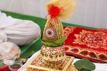 Indian wedding ceremony : decorative coper kalash