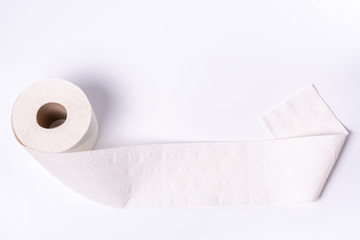 Toilet paper roll unrolled isolated on white background