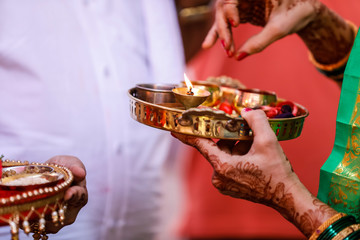 Indian traditional wedding ceremony : Decorative puja thali