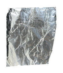 A piece of aluminum foil isolated on white background. Wrinkled aluminum foil.