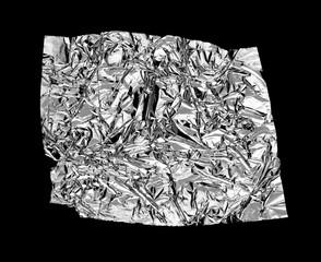 A piece of aluminum foil isolated on black background. Wrinkled aluminum foil.