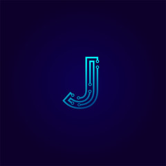 Vector Letter J logo design concept, Technology and digital abstract dot connection cross. vector illustration
