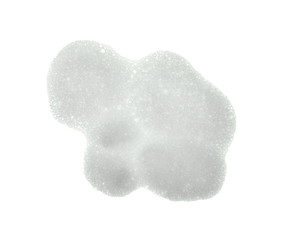 Foam bubble from soap or shampoo washing isolated on white background. White foam.