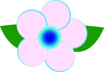 A flower with white leaves and a blue center with green back leaves.