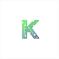 Vector Letter K logo design concept, Technology and digital abstract dot connection cross. vector illustration