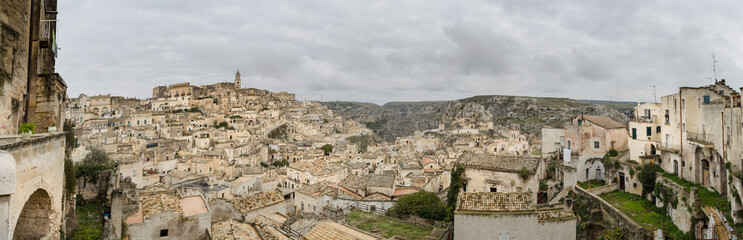 Fototapeta na wymiar Panorama of Matera medieval town center from San Pietro Barisano Church
