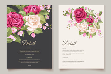 wedding invitation card with floral and leaves template