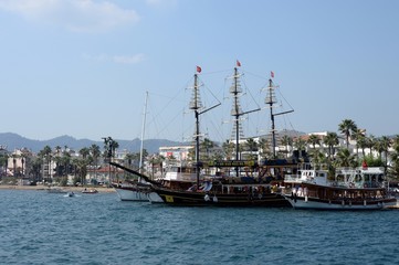 Sea vessels at the pier of the city of Marmaris. Turkey