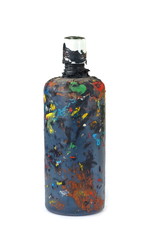 Plastic bottle dirty with paint colors. Closeup dirty plastic bottles contain water color 