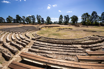 The theater in Metapontum (Metapontion) Magna Graecia. Archaeological Park of Metaponto, Basilicata, Italy.