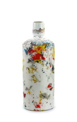 Plastic bottle dirty with paint colors. Closeup dirty plastic bottles contain water color 