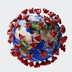 Background for coronavirus outbreak concept. Earth Globe in COVID-19 virus. 3d rendering illustration. Elements of this image furnished by NASA
